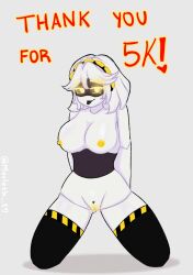 boobs breasts female female_focus female_only grey_hair hands_behind_back murder_drones pussy robot robot_girl robot_humanoid solo solo_female solo_focus tounge_out v_(murder_drones) vanilletoo white_background yellow_eyes