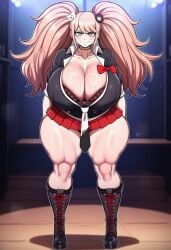 1girls ai_generated big_breasts blue_eyes bra cleavage curvaceous curvy_female danganronpa danganronpa:_trigger_happy_havoc eyes female female_only hourglass_figure junko_enoshima large_breasts light-skinned_female light_skin looking_at_viewer miniskirt pigtails short_skirt smirking spike_chunsoft strawberry_blonde_hair thick thick_thighs voluptuous voluptuous_female wide_hips