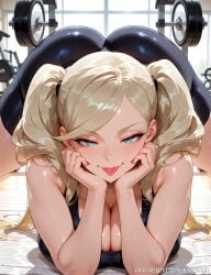 1girls ai_generated ann_takamaki ass big_ass big_boobs big_breasts big_butt blonde blonde_hair blue_eyes boobs breasts butt female female_focus female_only gym high_resolution highres huge_ass huge_boobs huge_breasts huge_butt kaistar large_ass large_boobs large_breasts large_butt long_hair looking_at_viewer lying lying_on_stomach patreon persona persona_5 solo solo_female solo_focus tongue tongue_out