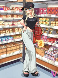 1girls 2025 ai_assisted ai_colored bag bent_back blush breasts collarbone commentary commentary_request crop_top crying dropped_object female female_orgasm full_body greyscale groceries grocery_store hat highres holding implied_vibrator indoors jewelry kakuremino7928 large_breasts long_hair navel necklace open_toe_shoes orgasm original pants platform_footwear platform_heels public public_humiliation public_indecency pussy_juice_stain remote_control_vibrator sandals sex_toy shirt shopping shopping_basket short_sleeves shoulder_bag solo spoken_blush spoken_squiggle spread_legs squiggle standing supermarket sweatpants toes trembling variant_set vibrator