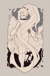 1girls eyes_closed female female_only hair_censor monochrome nude shantae shantae_(character) soulart tagme