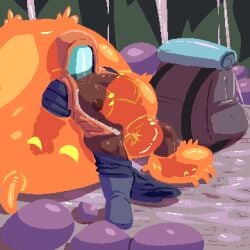1girls 2026 absurdly_large_cock backpack big_breasts breasts coldgemini dark-skinned_female dark_skin deep_penetration drifter_(risk_of_rain) female gup height_difference helmet hips impossible_fit inflation interspecies jacket jacket_open low_res monster monster_on_female multi_eye multi_limb orange_body orange_clothing orange_skin pixel_art questionable_consent restrained restrained_arms risk_of_rain risk_of_rain_returns sex size_difference slime slime_inflation tentacle tentacle_sex thick_thighs thighs wide_hips