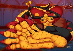 4_toes aladdin breasts cane claws cobra disney hindpaw hypnotizing_viewer jafar long_toes looking_at_viewer nipples nude paws pillow reptile rule_63 scalie snake soles solo solo_female toes what zp92