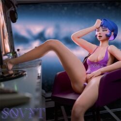 1girls 3d asian asian_female blizzard_entertainment breasts computer dildo dildo_in_pussy dildo_insertion female female_only juno_(overwatch) masturbation nipples overwatch pussy sex_toy small_breasts solo sovftwarensfw vaginal_insertion watching_porn