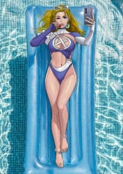 1girls bikini blonde_hair breasts cheese_cat_(artist) cleavage female female_only invisible_woman invisible_woman_(azure_shade) invisible_woman_(marvel_rivals) marvel marvel_rivals pool poolside thick_thighs