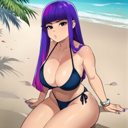 ai_generated beach bikini cleavage glitch_techs large_breasts looking_at_viewer miko_kubota netflix nickelodeon purple_hair stable_diffusion thick_thighs