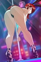 ass bunny_ears female human looking_at_viewer nomus_hl nude nude_female parasoul pole skullgirls video_games