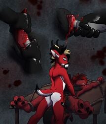 aggrobadger anthro blood castration cervine cock_and_ball_torture cum deer dragon fur furry furx_(character) gore guro interspecies male mammal multiple_males mutilation penectomy penetration snuff wound_fucking yaoi