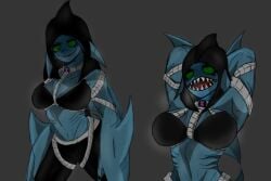 alien alien_girl alien_humanoid arms_behind_head ben_10 big_breasts blue_skin chaquetrix female female_only fins gills gills_on_chest hood ickthyperambuloid rngreen_eyes rnickthyperambuloid solo solo_female walkatrout ztteen24