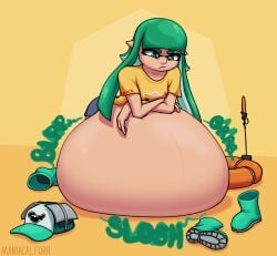 digestion inkling inkling_girl lying_on_stomach maniacalfork salmon_run soft_vore splatoon vore vore_belly