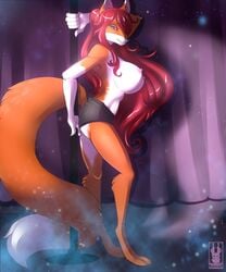 anthro big_breasts breasts canine female fox mammal pole ravindra stripper_pole