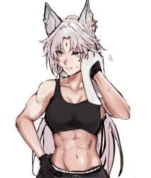 abs feixiao_(honkai:_star_rail) fox fox_ears fox_girl honkai:_star_rail muscular_female sweat sweating workout workout_clothes