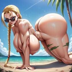 1girls ai_generated beach big_ass big_breasts big_thighs blonde_female blonde_hair blue_eyes bodypaint braid british_female bubble_butt cammy_white capcom curvy enormous_ass european_female huge_ass huge_breasts looking_over_eyewear looking_over_sunglasses massive_ass massive_breasts naked naked_female nude nude_female palm_tree pawg sea solo solo_female street_fighter sunglasses thick_ass thick_breasts tinted_eyewear wide_hips