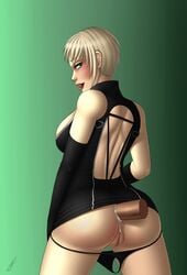 anal anal_sex ass blonde_hair blush cum cum_in_ass cum_inside disembodied_penis dress female green_eyes irene_lew liefje looking_back ninja_gaiden penis pussy sex short_hair sideboob standing tecmo