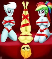 3girls arms_behind_back bondage burstfire commentary_request completely_naked completely_naked_female completely_nude completely_nude_female equestria_girls femsub fleetfoot_(mlp) friendship_is_magic gift_wrapped happy_sub hasbro imminent_sex looking_at_viewer multiple_girls multiple_subs my_little_pony my_little_pony_equestria_girls my_little_pony_friendship_is_magic naked naked_female nude nude_female rainbow_dash_(mlp) ribbon_bondage ribbon_bow ribbon_gag sex_slave slave spitfire_(mlp) tomboy tongue_out waiting_for_sex