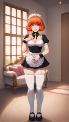 ai_generated green_eyes maid maid_apron maid_headdress maid_outfit maid_uniform orange_hair patreon penny_polendina robot_girl rwby self_upload skimpy skimpy_clothes slutty_outfit tagme textless_version twistedpeach