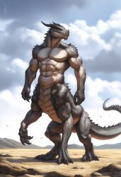 1boy 2024 abs ai_generated anthro avaru biceps claws dragon dragon_horns dragon_humanoid dragon_taur fangs fantasy fantasy_creature grey_body grey_scales male male_only muscular muscular_male mythological_creature nude nude_anthro nude_male reptile reptile_boy reptile_humanoid reptile_taur scaled_dragon scales scalie solo tagme teeth