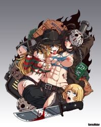 abs alice_hardy ass bondage breasts cheek_puff crossover death decapitation female_death freddy_krueger friday_the_13th frustrated guro jason_voorhees jason_vorhees jennifer_caulfield karosu-maker kotobukiya_bishoujo licking_breast muscular_female nipples pamela_voorhees panties yuri