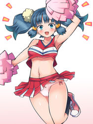 blue_eyes blue_hair cheerleader chro dawn_(pokemon) female female_only human midriff pokemon pom_poms skirt sneakers solo