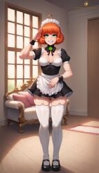 ai_generated green_eyes maid maid_apron maid_headdress maid_outfit maid_uniform orange_hair patreon penny_polendina robot_girl rwby self_upload skimpy skimpy_clothes slutty_outfit tagme textless_version twistedpeach