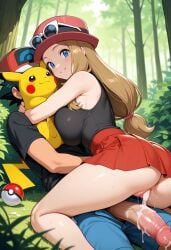 1boy 1girls 2025 2025s 2d 2d_(artwork) after_sex after_vaginal ai_generated blonde_female blonde_hair blonde_hair clothed clothed_female clothing female hugging nai_diffusion nintendo pikachu pokemon pokemon_(species) pokemon_xy pussy satoshi_(pokemon) serena_(pokemon) stable_diffusion