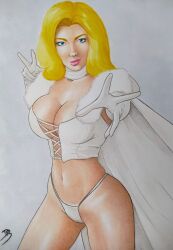 blonde_hair blue_eyes breasts cameltoe cleavage corset diego_bruno ed_benes_studio emma_frost g-string large_breasts marvel marvel_comics panties round_breasts small_panties thong white_queen x-men