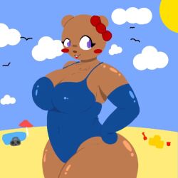 beach bear big_ass big_breasts chubby chubby_female fat fat_ass female swimsuit thick_ass