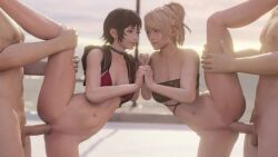 2boy 2girls 3d 3d_(artwork) 3d_animation animated blender_eevee bottomless bra breasts brown_hair choker final_fantasy final_fantasy_xv group_sex holding_hands iris_amicitia lazyprocrastinator lunafreya_nox_fleuret nude outdoors sex standing_split straight summer tagme teenage_girl teenager vaginal_penetration video