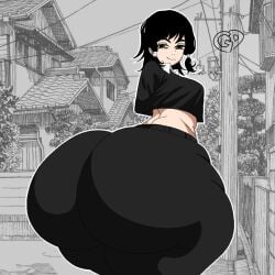 1girls artist_request ass_bigger_than_head ass_bigger_than_torso bottom_heavy chainsaw_man dat_ass dumptruck_ass fumiko_mifune_(chainsaw_man) gigantic_ass hyper hyper_ass hyper_thighs looking_back_at_viewer massive_ass solo