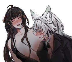 breasts elf_ears feixiao_(honkai:_star_rail) fox_ears fox_girl honkai:_star_rail lingsha_(honkai:_star_rail) suit yuri