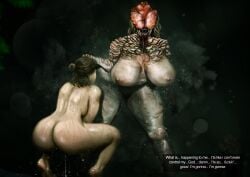 ass big_ass big_breasts breasts brown_hair clicker cordyceps detailed_background dialogue ellie_(the_last_of_us) ellie_williams eyeless female female/female female_only fungus hair infected jaguarart monster monster_girl naughty_dog nightmare_waifu nipples nude open_mouth pussy pussy_juice saliva sony_interactive_entertainment speech_bubble spores tattoo teeth the_last_of_us the_last_of_us_2 yuri