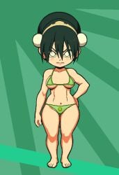 ai_assisted angry green_background mimguggmgus pixel_art solo toph_bei_fong underwear white_eyes