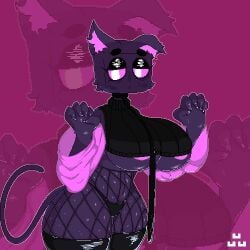 2d anthro big_ass big_breasts big_thighs cat_ears cat_tail cate_(kaff_k) catgirl cute dark_skin endercatwoman enderman enderwoman furry highres kaff_k minecraft oc original_character pixel_art taller_girl tight_clothing