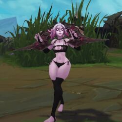 abdomera animated animated_gif breast_window briar_(league_of_legends) cat_lingerie claws cleavage_window collar league_of_legends pale-skinned_female pale_skin pillory red_sclera sharp_fingernails stockings white_eyes