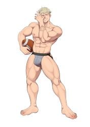 abs bara biceps big_bulge blonde_hair bulge fire_emblem fire_emblem_awakening geckobara jockstrap male male_nipples male_only manly muscular_male nintendo nipples owain_(fire_emblem) pecs underwear