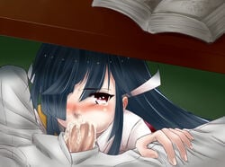 admiral_(kantai_collection) blush cum cum_in_mouth fellatio hayashimo_(kantai_collection) kantai_collection long_hair oral tagme tears under_the_table