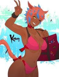 bikini black_cat_(ffxiv) final_fantasy_xiv koyorin miqo'te tagme yaana