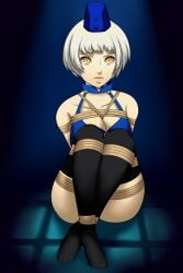 2d 2d_(artwork) 2d_artwork bondage bondage bound bound_arms bound_legs crossed_legs dankestofdans elizabeth_(persona) human humanoid light-skinned_female light_skin on_ass persona persona_3 rope rope_between_breasts rope_bondage submissive submissive_female thick_thighs thighs white_hair