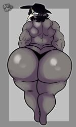 beak_mask big_butt black_thong commission grey_skin jacky_arts muscular_female plague_doctor plaguey(dudedudette)