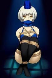 2d 2d_(artwork) 2d_artwork bondage bondage bound bound_arms bound_legs crossed_legs dankestofdans elizabeth_(persona) human humanoid light-skinned_female light_skin on_ass persona persona_3 rope rope_between_breasts rope_bondage submissive submissive_female thick_thighs thighs white_hair