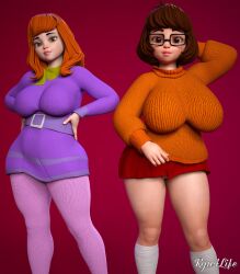 2girls 3d big_ass big_breasts breasts brown_hair bust busty chest curvaceous curvy curvy_figure daphne_blake female female_focus hanna-barbera hips huge_ass huge_breasts large_ass large_breasts legs light-skinned_female light_skin mature mature_female nerd nerdy nerdy_female orange_hair ryu4life scooby-doo thick thick_hips thick_legs thick_thighs thighs velma_dinkley voluptuous voluptuous_female waist warner_brothers wide_hips