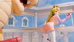 1boy 1girls 3d 3d_model 3d_render aceclaper blender blender_(software) blender_cycles bowser breasts cuckold cuckquean dragon female leaning_on_object lingerie male mario_(series) monster monster_cock mushroom nintendo princess_peach socks