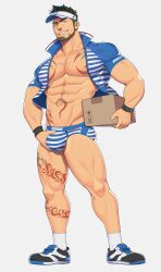 abs bara beard biceps big_bulge bulge geckobara looking_at_viewer male male_only manly muscular_male pecs priapus tattoo underwear