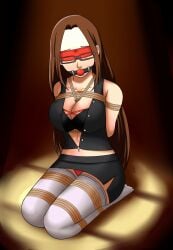 2d 2d_(artwork) bondage bound bound_arms bound_legs breasts brown_hair dankestofdans female female_focus female_only fushimi_chihiro human humanoid light-skinned_female light_skin on_knees persona persona_3 rope rope_between_breasts rope_bondage submissive submissive_female thighs