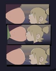 belly belly_kisses belly_lick belly_licking big_belly bodily_fluids cchilab chubby chubby_female female female_only huge_belly kim_pine licking roxanne_richter saliva_trail scott_pilgrim uncommon_stimulation yuri