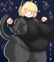 ahoge alternative_costume alternative_outfit animal_ears arcueid_brunestud arcueid_brunestud_(monster_cat) bbw belly big_belly big_tummy bigger_female blonde_hair cat_ears cat_tail color costume doll doll_girl fat_woman female hips huge_belly huge_breasts imstupid13 kagetsu_tohya larger_female leotard melty_blood mob_face pantyhose paw_pose plump plushie plushie-like plushification plushophilia posing short_hair simple_background solo squishy tail taller_girl thick tsukihime tsukihime_(remake) tummy type-moon vampire vampire_girl