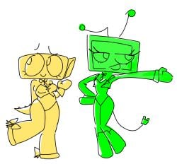 2girls big_breasts chubby dandy&#039;s_world dandys_world doodle gameshow roblox shelly_(dandy&#039;s_world) skimpy skimpy_clothes tie vee_(dandy&#039;s_world) yuri