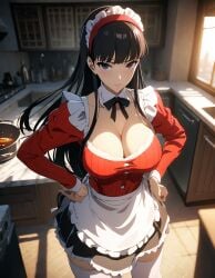 ai_generated alternate_costume amagi_yukiko atlus breasts female female_only high_thighs maid_uniform nai_diffusion persona persona_4 solo stable_diffusion tagme