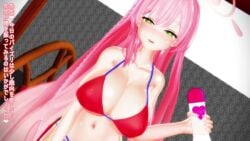 1boy 1girls 3d areolae audible_ejaculation bikini blue_archive blush breasts censored consensual_paizuri consenting_female cum_in_mouth cum_on_face cum_twice dobe green_eyes halo hanako_(blue_archive) hanako_(swimsuit)_(blue_archive) happy_paizuri huge_breasts hugging_partner indoors japanese_text light-skinned_female light-skinned_male light_skin make-up_work_club_(blue_archive) mosaic_censoring music nipple_bulge nipples nose_blush official_alternate_costume open_mouth paizuri paizuri_lead_by_female paizuri_under_bikini penis pink_hair post_orgasm_paizuri room sound swallowing_cum swimsuit swimsuit_paizuri swimzuri tagme text trinity_general_school_student video wardrobe_malfunction