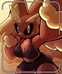 blush breasts cleavage clothed clothing lopunny malachimoet pokemon pokemon_(species)